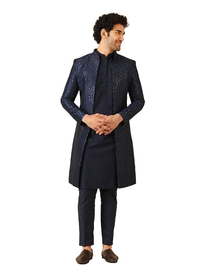 Men's Kurta Indo-Western Sherwani Trouser Set